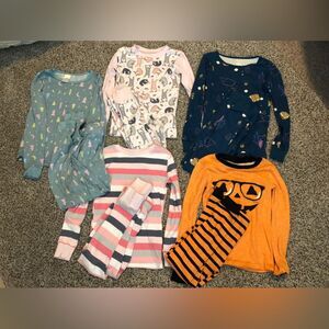 Girl’s Pajamas Sets Lot 5 Pairs Long Sleeve Pants 6 7 8